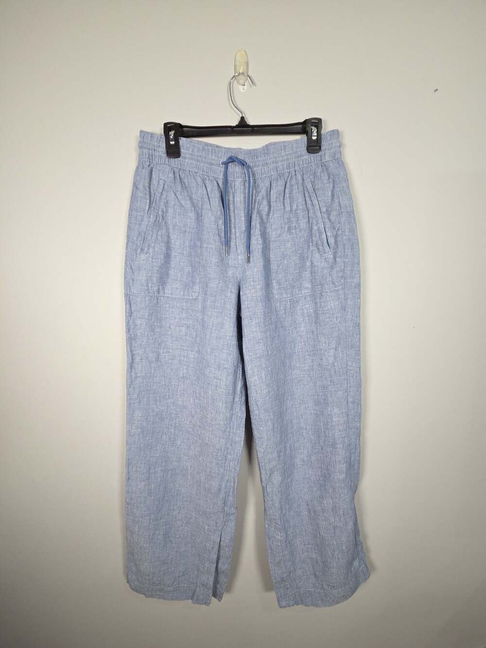 Athleta Cabo 100% Linen Wide-Leg Drawstring Pants Blue
